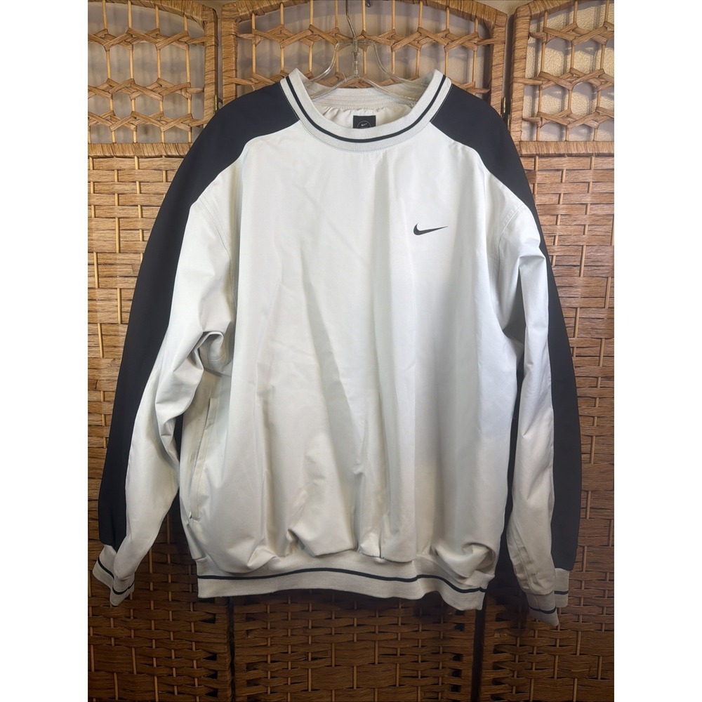 VTG 90s Nike Golf Windbreaker Pullover Khaki Black Striped Trim Men Large Nylon
